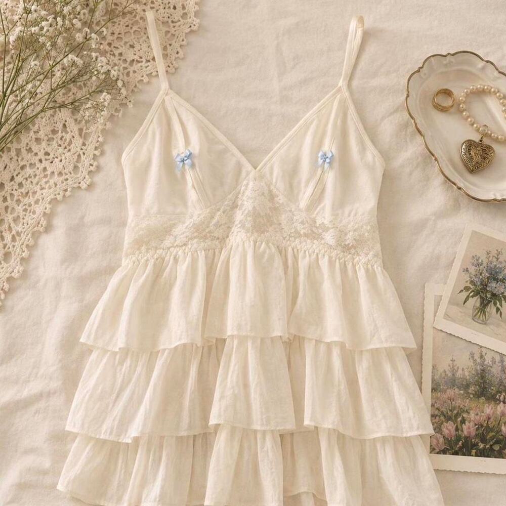 Collection escapante white ruffle lace fairycore camisole Sz S